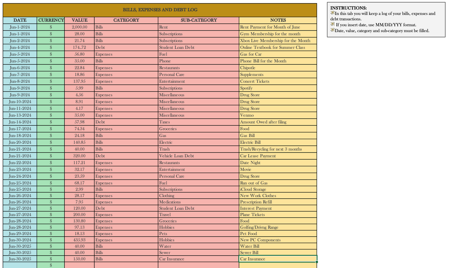 Monthly Budget Template