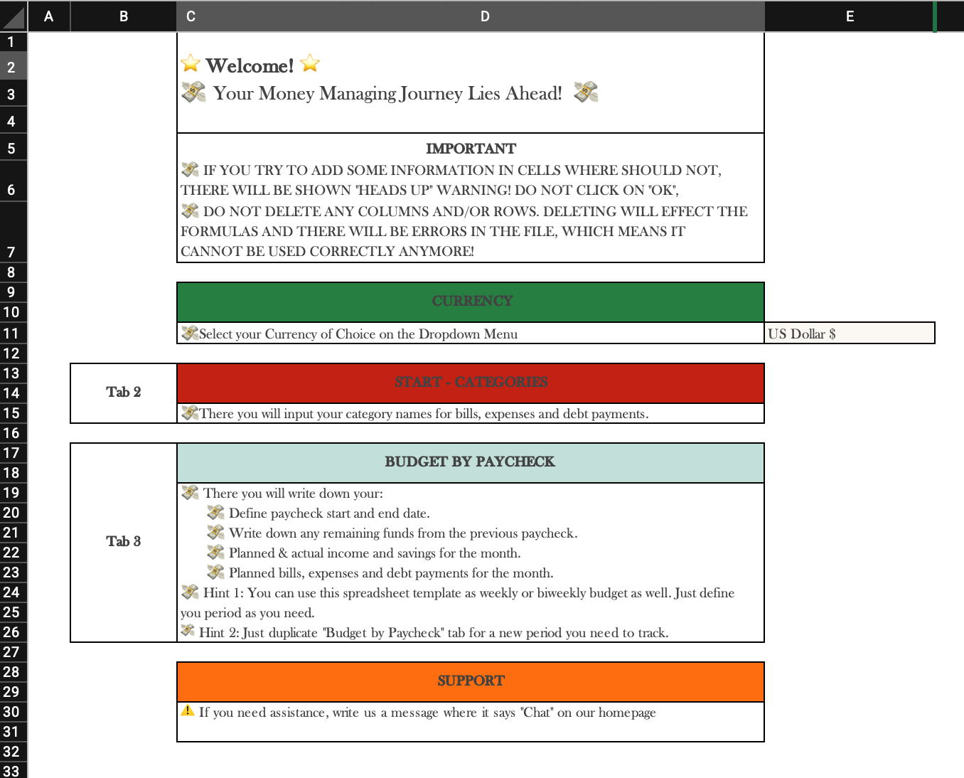 Budget By Paycheck Template