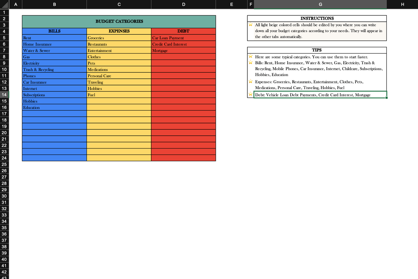 Personal Annual Budget Template